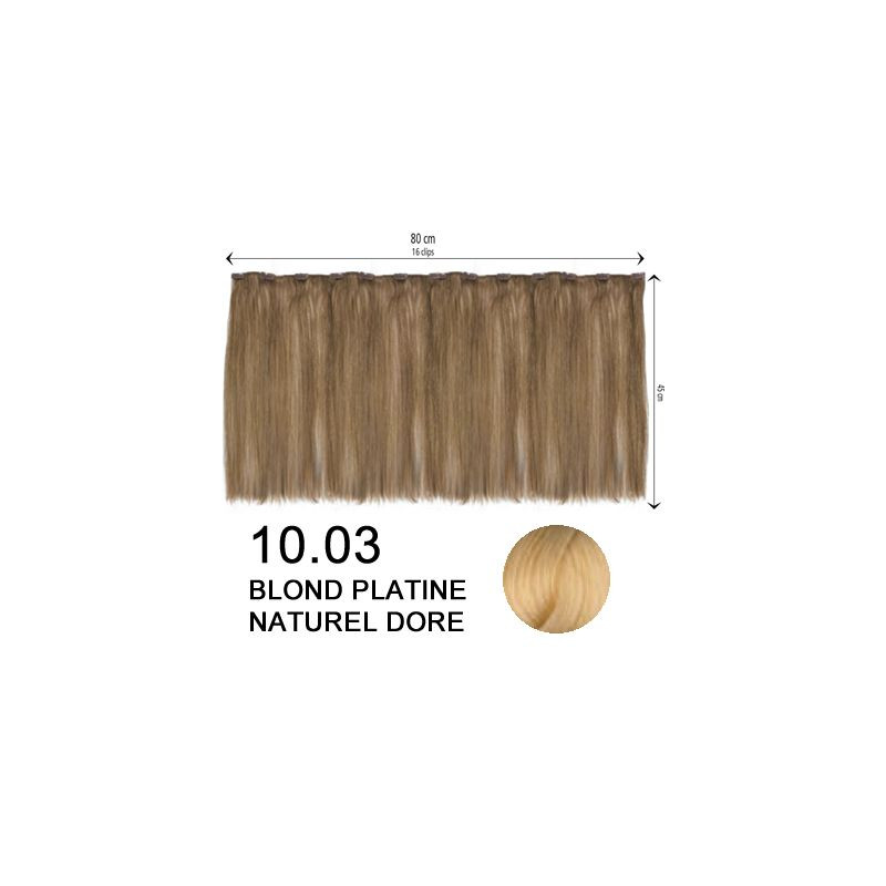Extension cheveux 16 clips 80 cm 10.03 Blond platine naturel doré