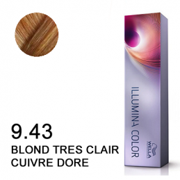 Coloration Illumina color 9.43 Blond très clair Cuivré Doré