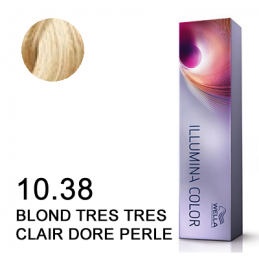 Coloration Illumina color 10.38  Blond tres tres clair dore perle