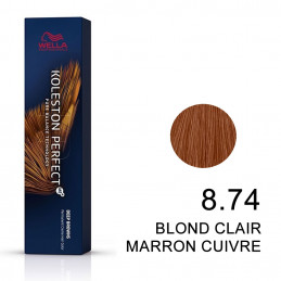 Koleston perfect Deep brown 8.74 Blond clair marron cuivré