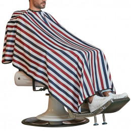 Peignoir barbier avec rayures bleu blanc rouge