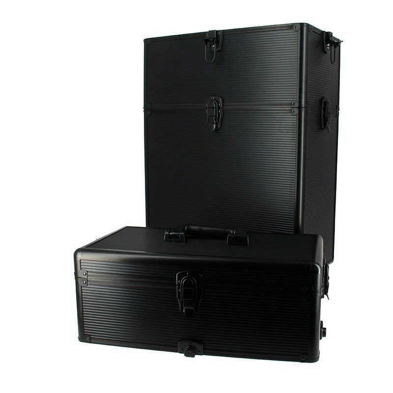 Valise Maquillage Et Coiffure Roulante Professionnelle - 4 Tiroirs Verrouillables, Table Intégrée, Miroir, Lumières LED, Noir