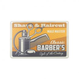 Plaque publicitaire métallique pour salon de barbier motif 001