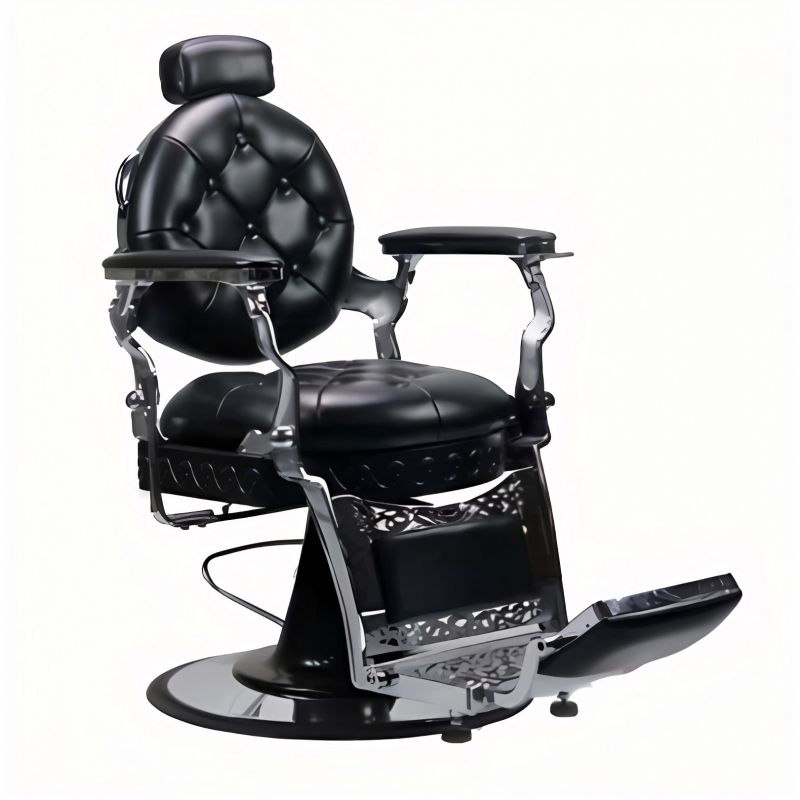 Fauteuil barbier Leopold baroque noir et chrome Fauteuil barbier Leopold baroque noir et chrome