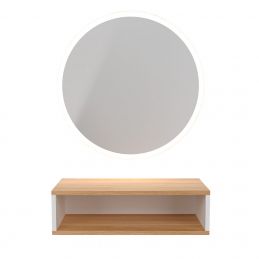 Miroir Coiffeuse Janina LED décor bois clair et blanc