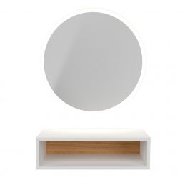 Miroir Coiffeuse Janina LED décor blanc et bois clair