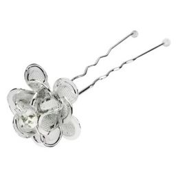Epingles cheveux flor strass argent x 5