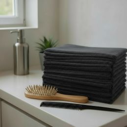 10 x Serviette coiffure microfibre noire