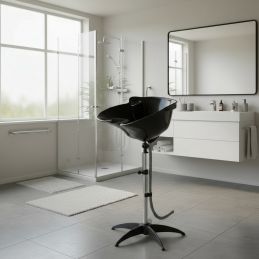 Bac lave tête noir coiffure sur pied avec douchette