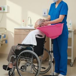 Bac lave tête rose coiffure sur pied avec sac