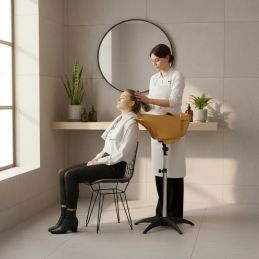 Bac lave tête doré coiffure sur pied avec douchette