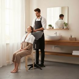 Bac lave tête gris coiffure sur pied avec douchette