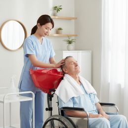 Bac lave tête rouge coiffure sur pied avec sac