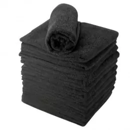Serviette de coiffure noire 100% coton - Lot de 12 - 50x80