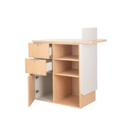 Comptoir réception Cora avec étagère d’exposition et rangement sécurisé