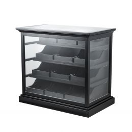 Comptoir d’accueil Reno avec vitrine professionnelle et rangement