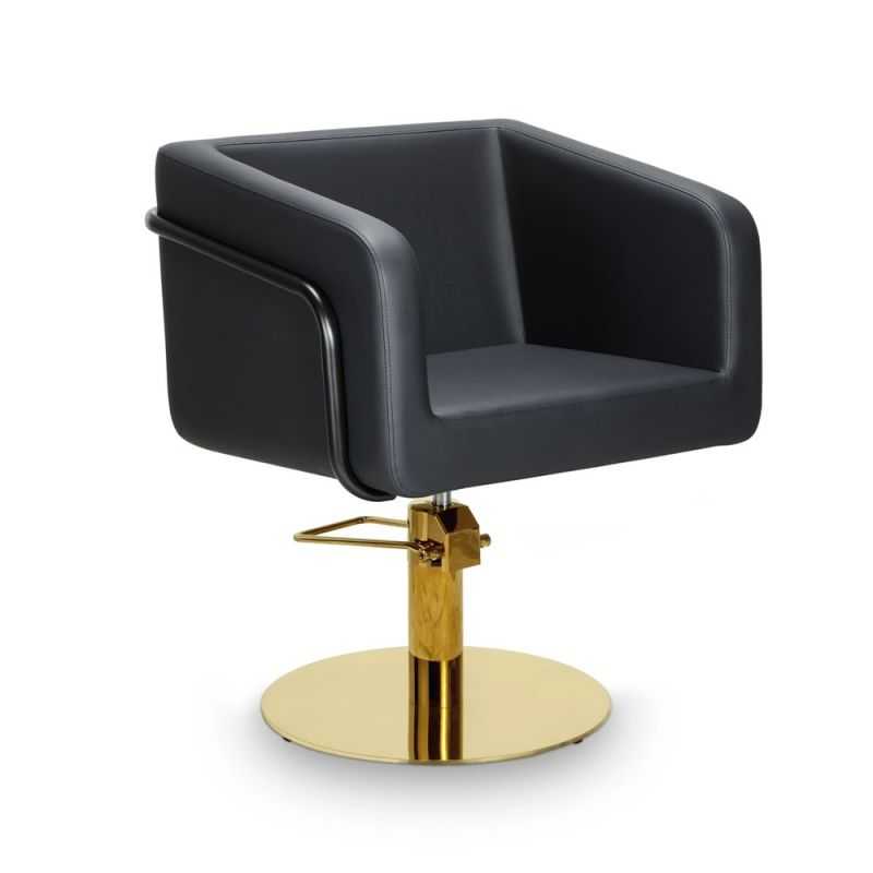 Fauteuil coiffure professionnel Egan avec pied rond inox doré