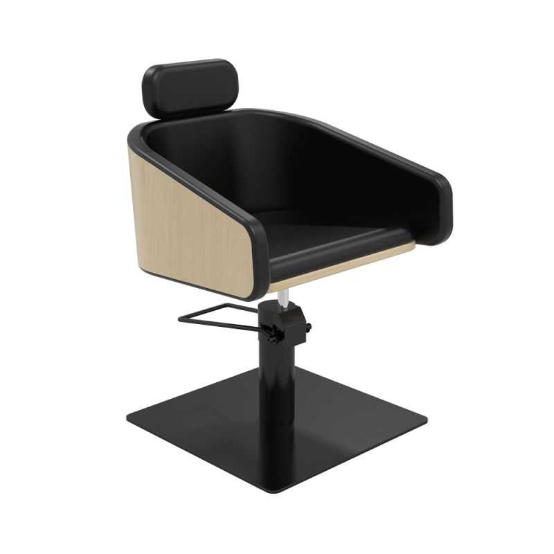 Fauteuil de coiffure Alya base carrée inox noir ergonomique professionnel Fauteuil de coiffure Alya base carrée inox noir ergonomique professionnel
