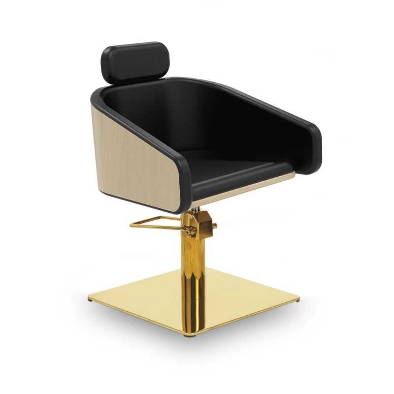 Fauteuil de coiffure Alya base carrée inox doré ergonomique professionnel