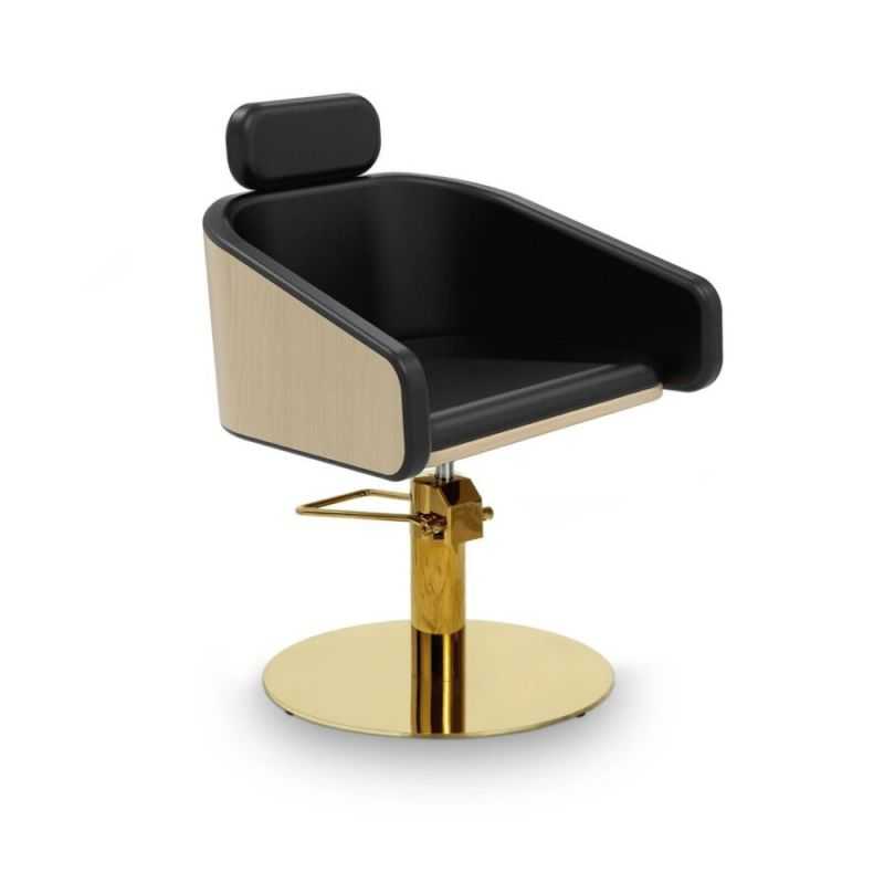 Fauteuil de coiffure Alya base ronde inox doré ergonomique