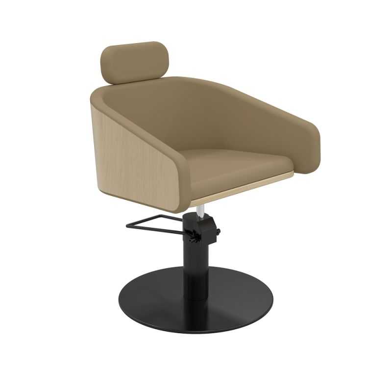Fauteuil coiffure Alya beige base ronde inox noir Ø50 cm ergonomique