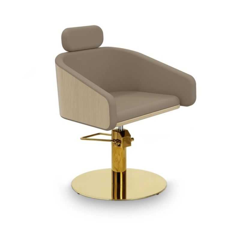 Fauteuil coiffure Alya beige base ronde inox doré Ø50 cm ergonomique
