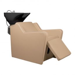 Bac à shampoing Yannik beige professionnel avec repose-pieds électrique et vasque noire