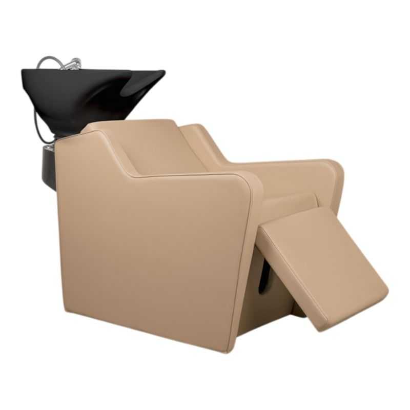 Bac à shampoing Yannik beige professionnel avec repose-pieds électrique et vasque noire Bac à shampoing Yannik beige professionnel avec repose-pieds électrique et vasque noire