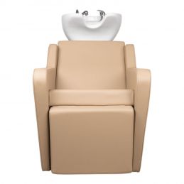 Bac à shampoing Yannik beige avec réglages électriques et vasque blanche pour usage intensif Bac à shampoing Yannik beige avec réglages électriques et vasque blanche pour usage intensif