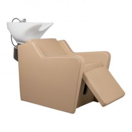 Bac à shampoing coiffure Yannik beige électrique avec siège réglable et ergonomie professionnelle