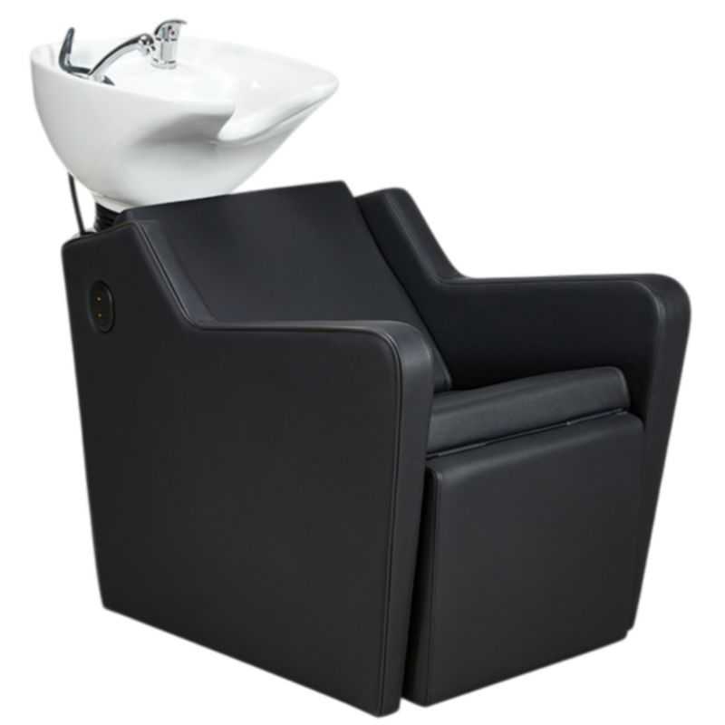 Bac à shampoing Yannik professionnel avec repose-pieds électrique et vasque blanche