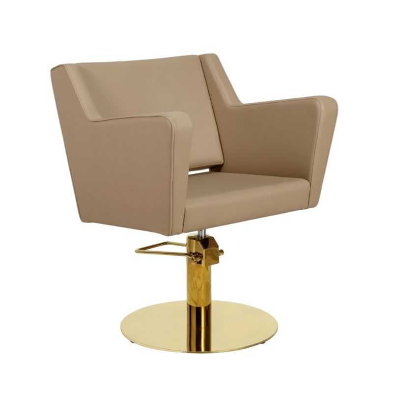 Fauteuil de coiffure Anouk beige base ronde dorée