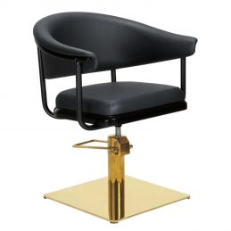 Fauteuil de coiffure Lyra noir base carrée acier doré 50x50 cm
