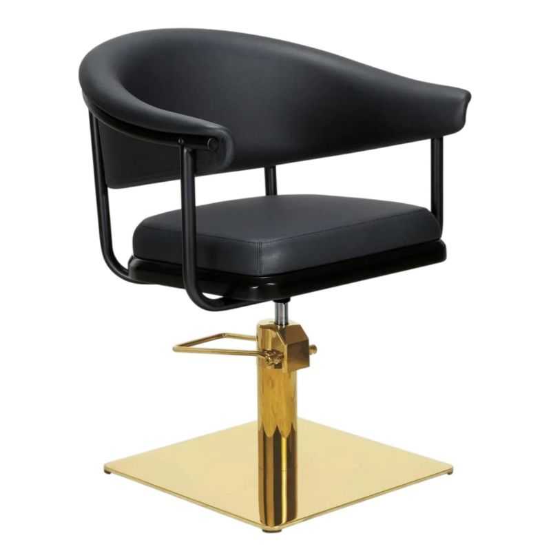 Fauteuil de coiffure Lyra noir base carrée acier doré 50x50 cm