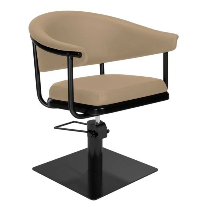 Fauteuil de coiffure Lyra beige base carrée acier noir 50x50 cm