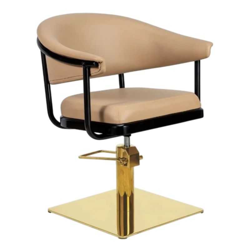 Fauteuil de coiffure Lyra beige base carrée acier doré 50x50 cm