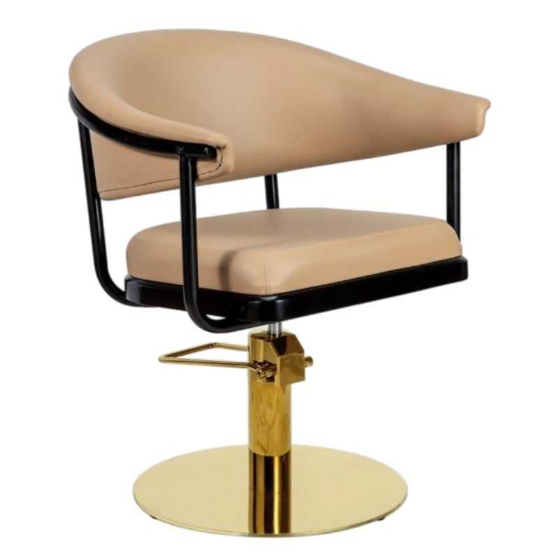 Fauteuil de coiffure Lyra beige base ronde dorée Ø50 cm