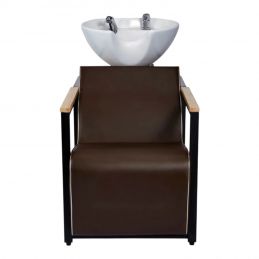 Bac à shampoing Basil vasque blanche accoudoirs bois Bac à shampoing Basil vasque blanche accoudoirs bois