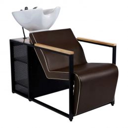 Bac à shampoing professionnel Basil vasque blanche accoudoirs bois