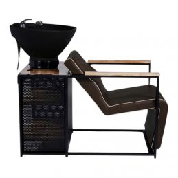 Bac à shampoing Basil vasque noire accoudoirs bois Bac à shampoing Basil vasque noire accoudoirs bois