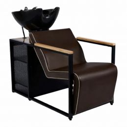 Bac à shampoing professionnel Basil vasque noire accoudoirs bois