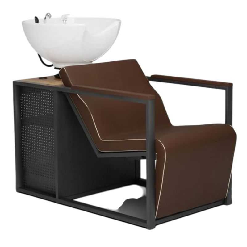 Bac à shampoing professionnel Basil vasque blanche accoudoirs marrons