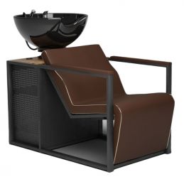 Bac à shampoing professionnel Basil vasque noire accoudoirs marrons