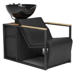 Bac à shampoing professionnel Basil noir vasque noire accoudoirs bois