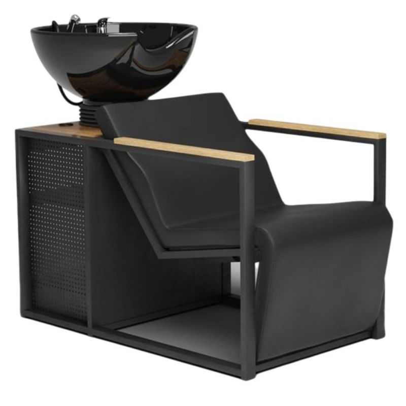 Bac à shampoing professionnel Basil noir vasque noire accoudoirs bois Bac à shampoing professionnel Basil noir vasque noire accoudoirs bois