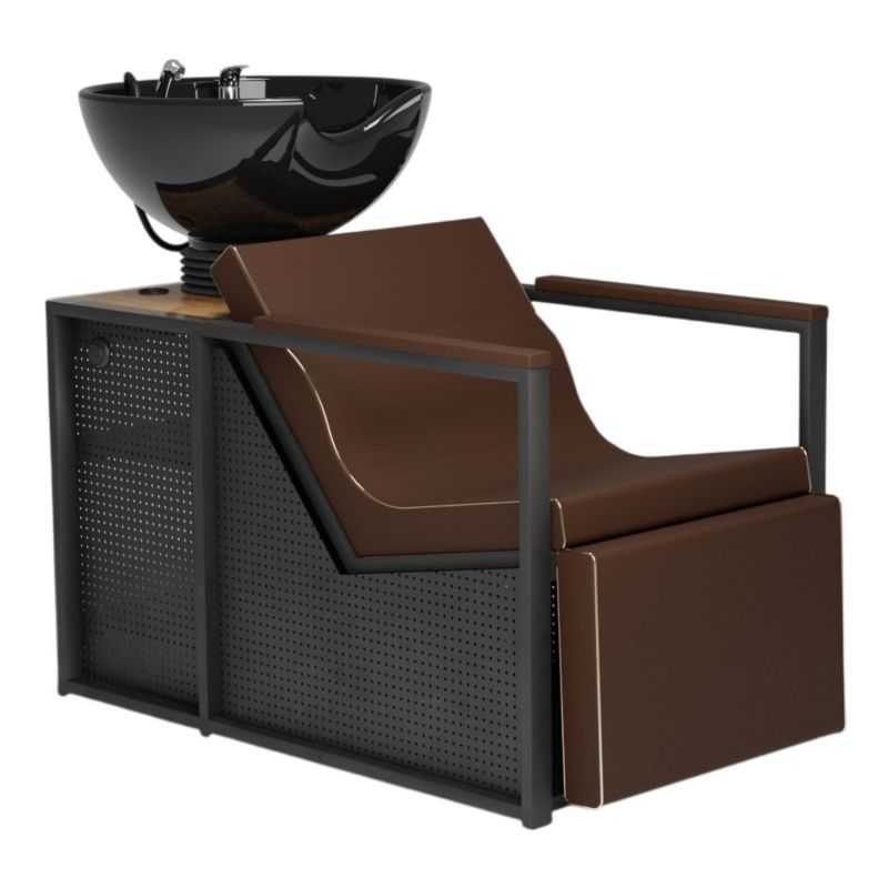 Bac de lavage E-Basil vasque noire accoudoirs marrons avec repose-pieds électriques Bac de lavage E-Basil vasque noire accoudoirs marrons avec repose-pieds électriques