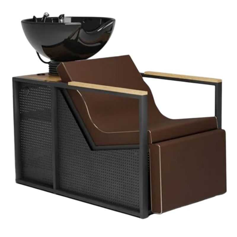 Bac de lavage E-Basil vasque noire accoudoirs bois avec repose-pieds électriques Bac de lavage E-Basil vasque noire accoudoirs bois avec repose-pieds électriques