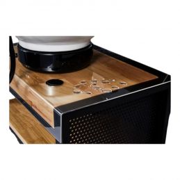 Bac à shampoing E-Basil vasque noire accoudoirs bois avec repose-pieds électriques Bac à shampoing E-Basil vasque noire accoudoirs bois avec repose-pieds électriques