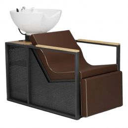 Bac de lavage E-Basil vasque blanche accoudoirs bois avec repose-pieds électriques