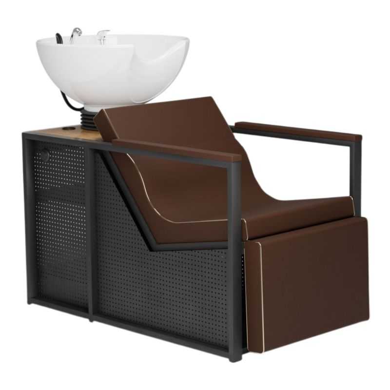 Bac de lavage E-Basil vasque blanche accoudoirs marrons avec repose-pieds électriques